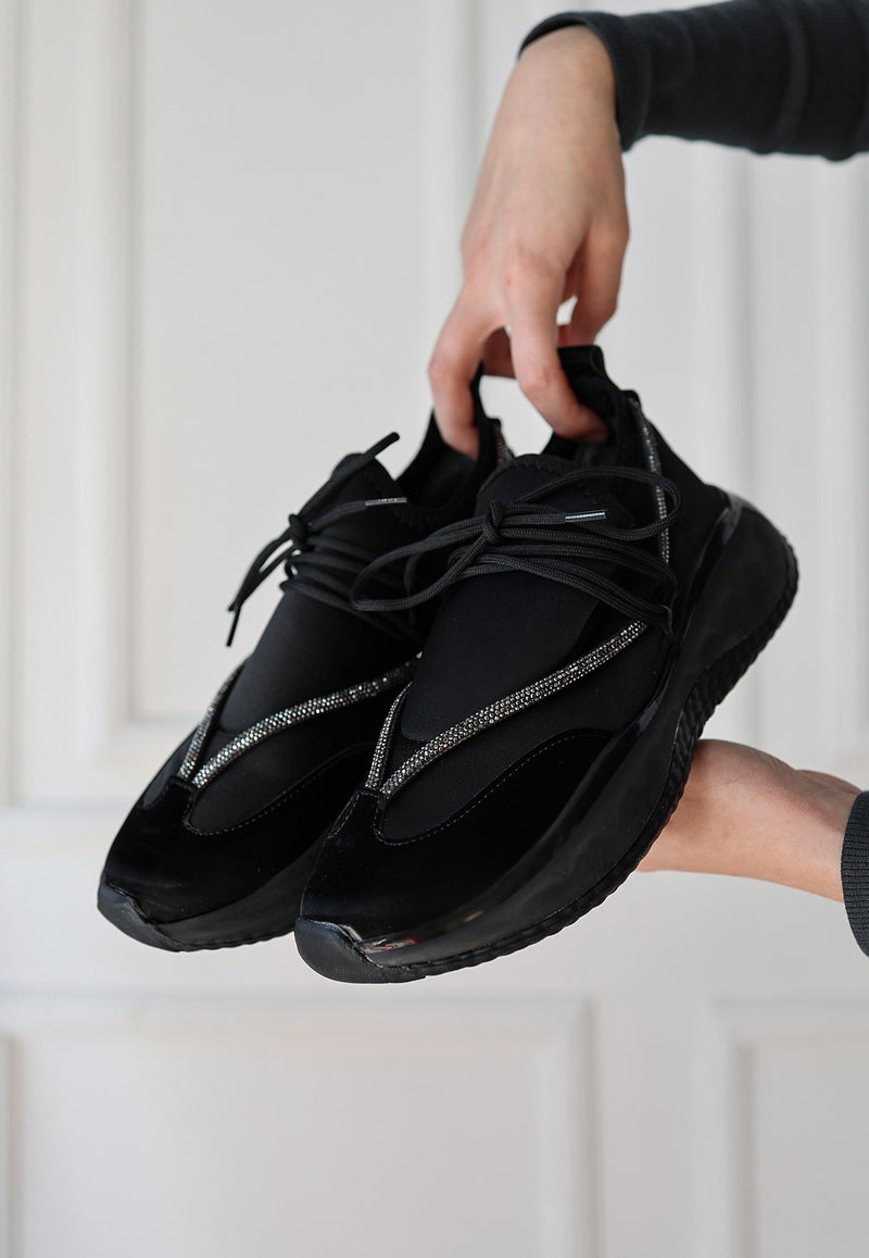 Women's Black Patent Leather Black Based Lace-Up Sneakers - STREETMODE ™