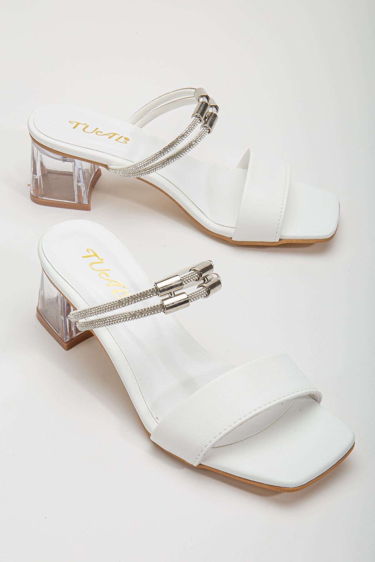 Women's Lissen White Single Strap Stone Skin Low Heel Shoes - STREETMODE ™