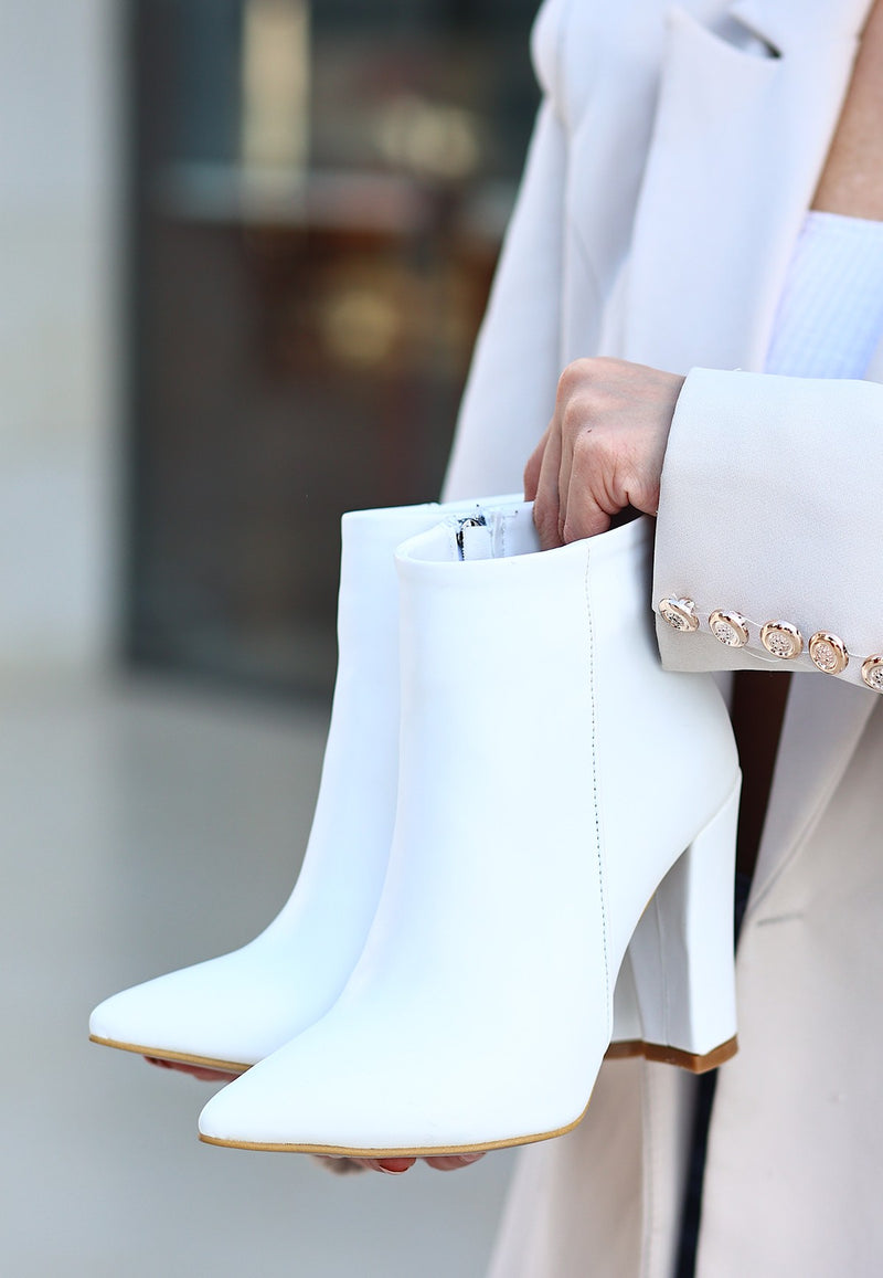 Women's White Skin Heeled Boots - STREETMODE ™