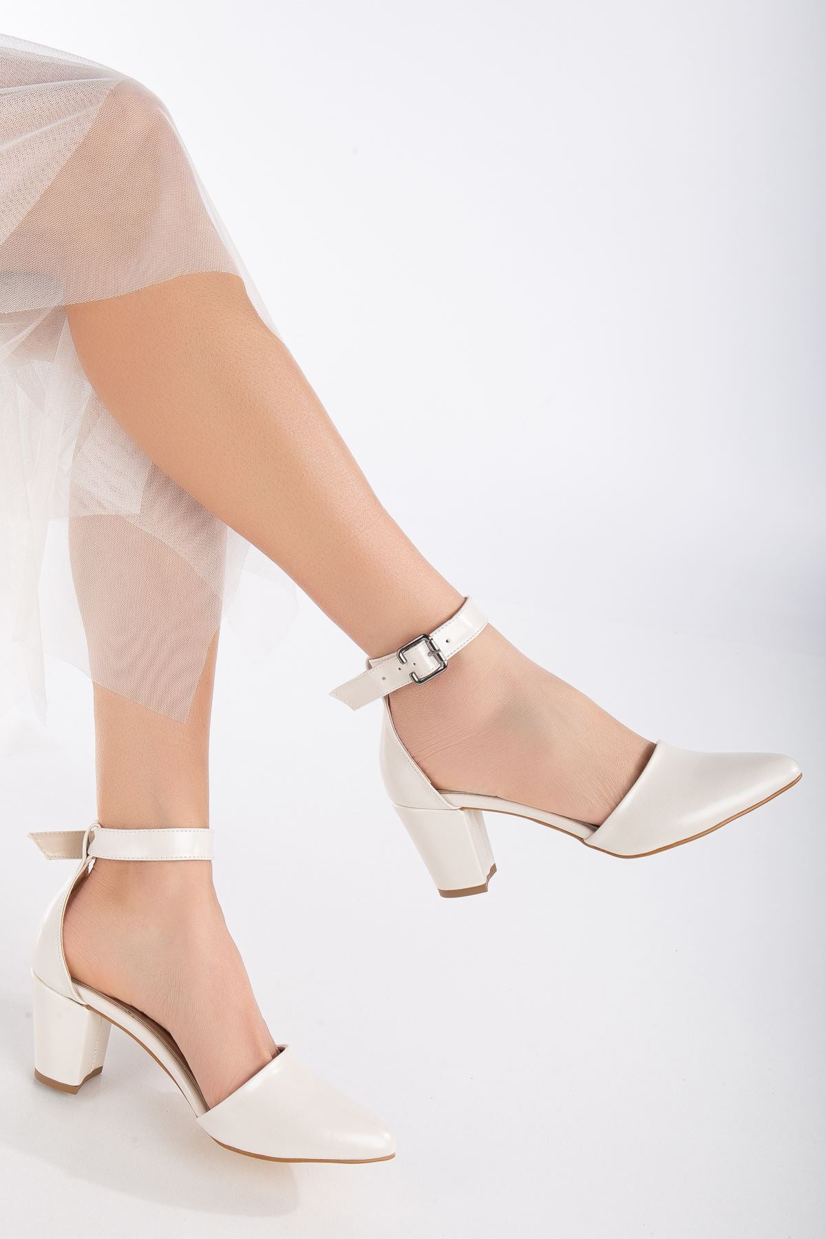 Lottis White Mother of Pearl Skin Detailed Heeled Women's Shoes - STREETMODE ™