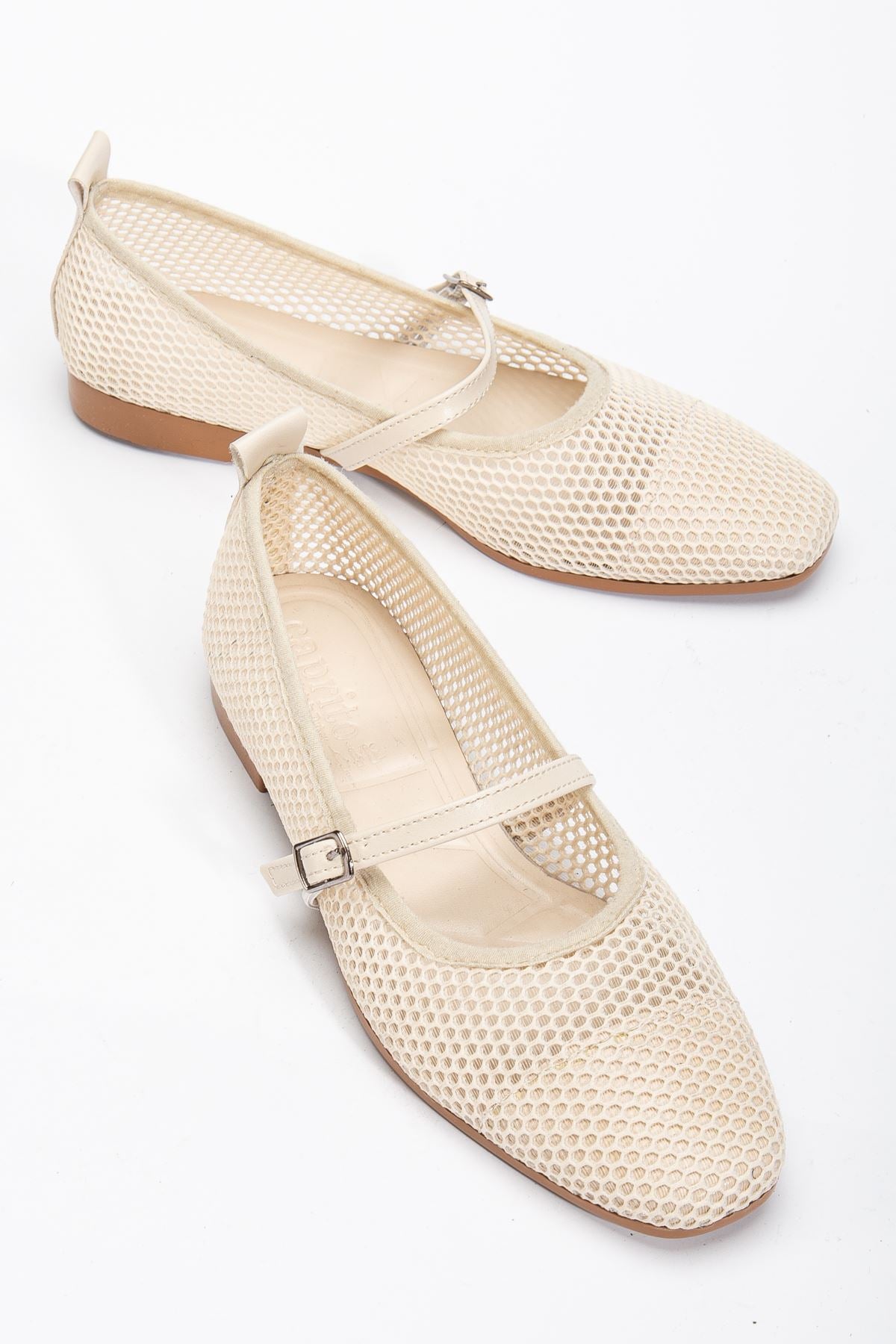 Beige Women's Mesh Single Band Comfortable Ergonomic Ballerinas Soft Sole