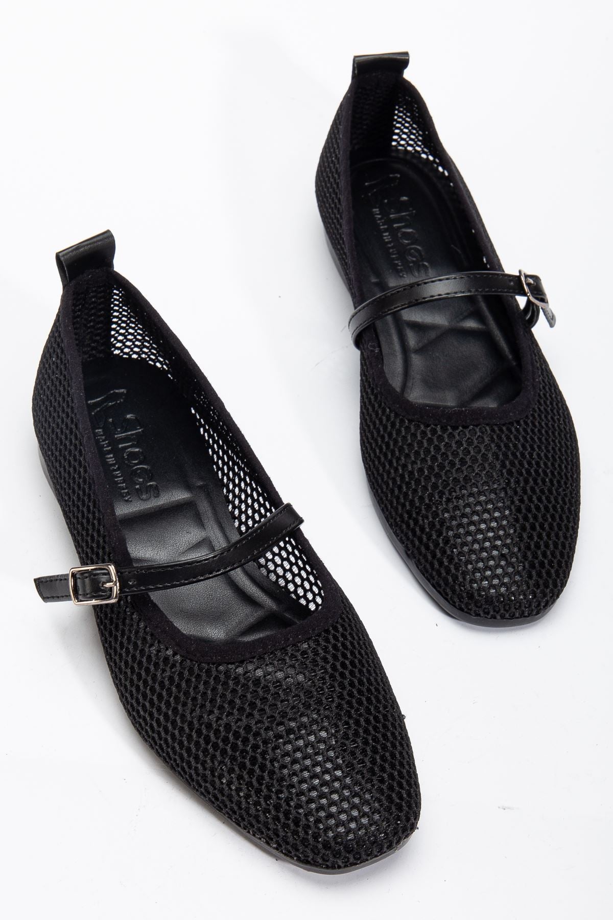 Black Women's Mesh Single Strap Comfortable Ergonomic Ballerinas Soft Sole