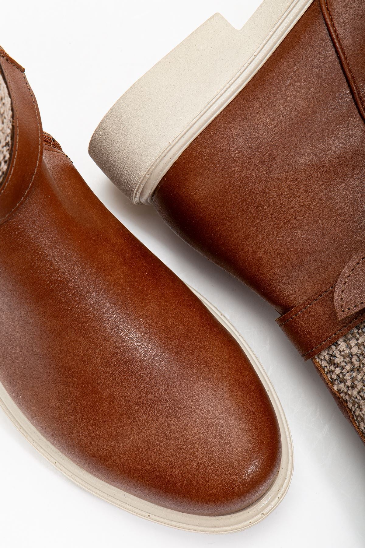 Brown Leather Felt Detailed Women's Boots - STREETMODE ™