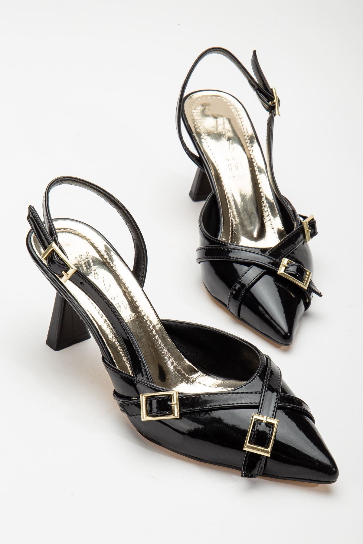 Mary Jane Black Patent Leather Open Back Pointed Toe Women's Heeled Shoes - STREETMODE ™