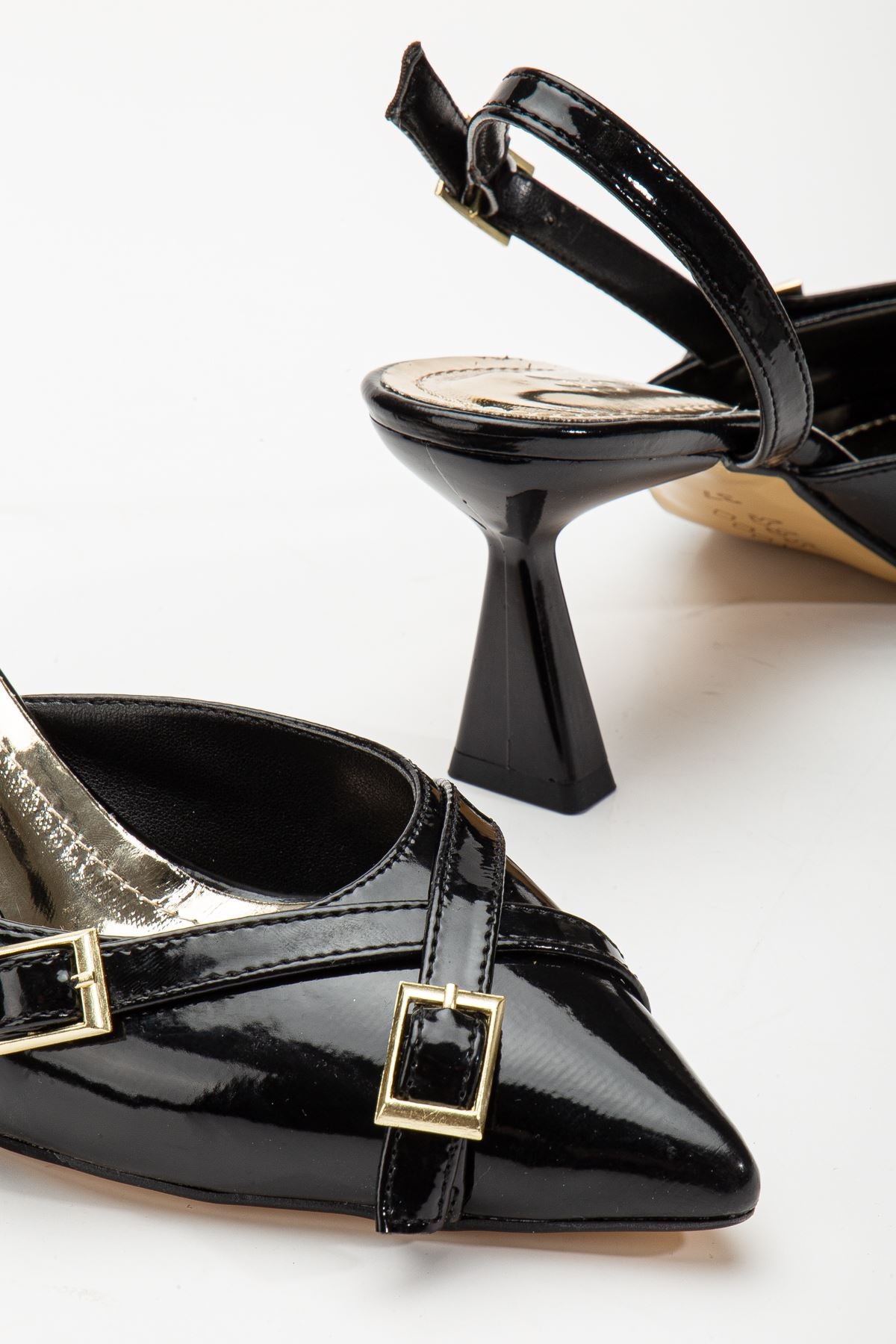 Mary Jane Black Patent Leather Open Back Pointed Toe Women's Heeled Shoes - STREETMODE ™