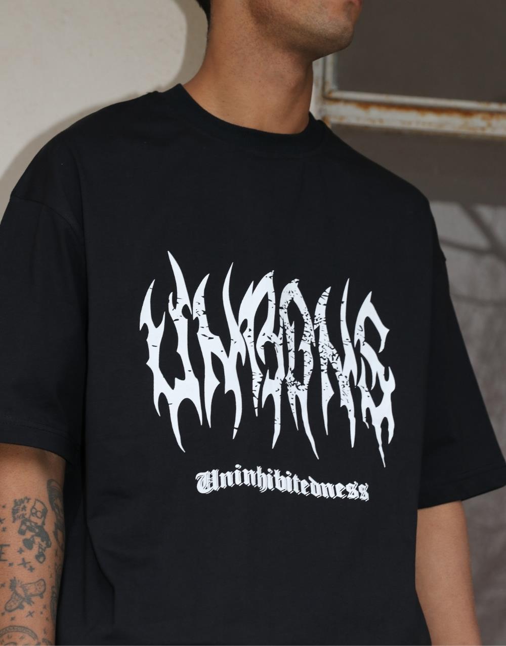 Men's Bitedness Words Oversize Black T-Shirt - STREETMODE ™