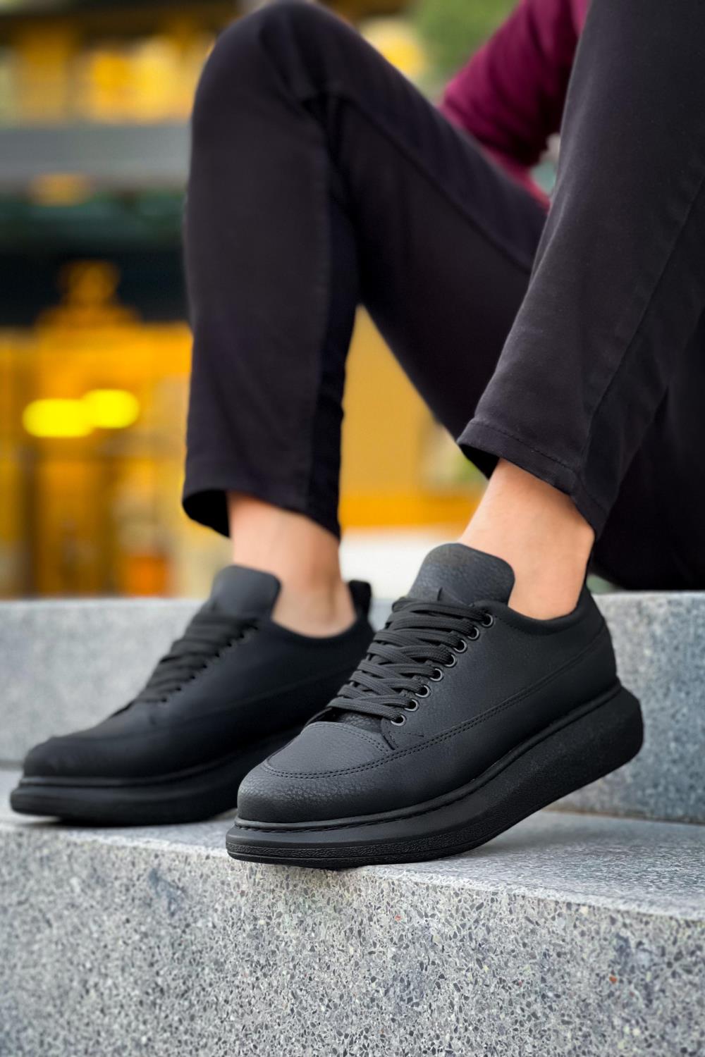 Men's Casual Sneakers Shoes 814 Black (Black Sole) - STREETMODE ™