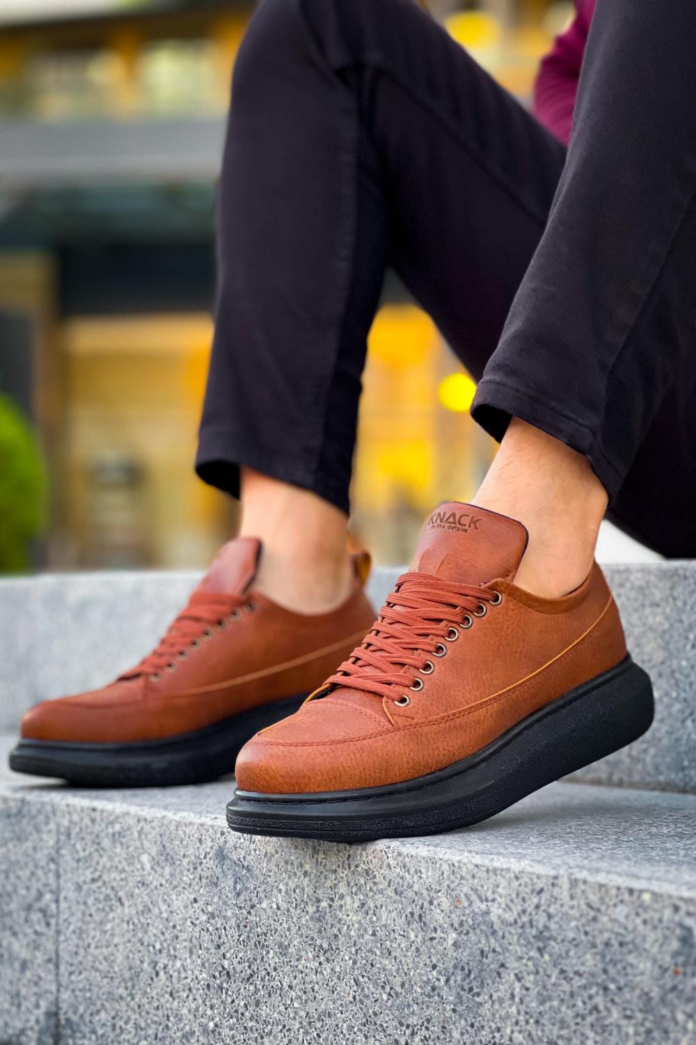 Men's Casual Sneakers Shoes 814 Tan (Black Sole) - STREETMODE ™