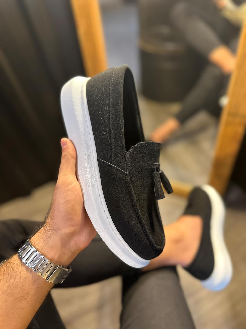 Men's Daily Sports Classic Shoes 818 Black Suede (White Sole)