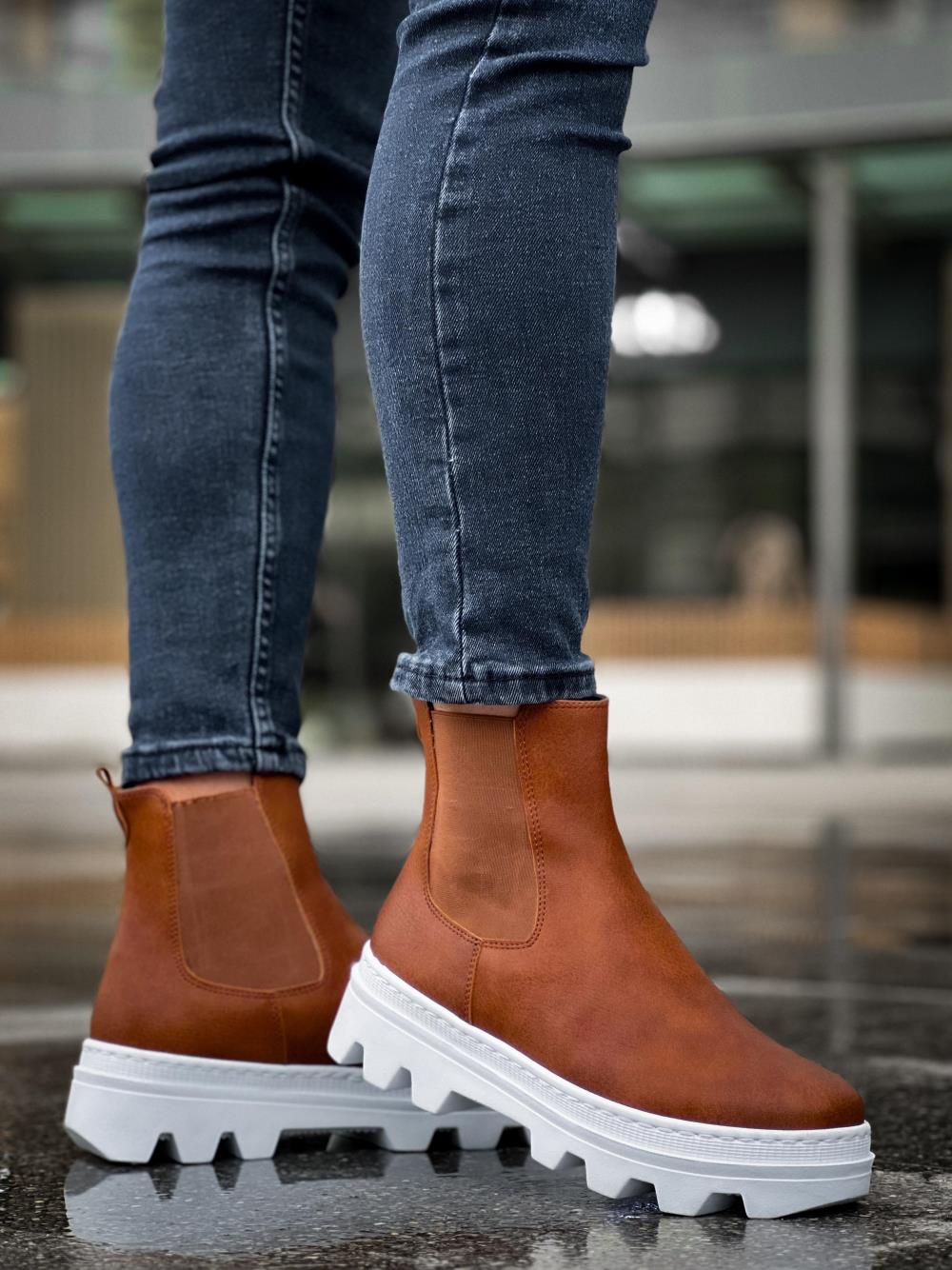 Men's High Heel Chelsea Boots 113 Brown - STREETMODE ™