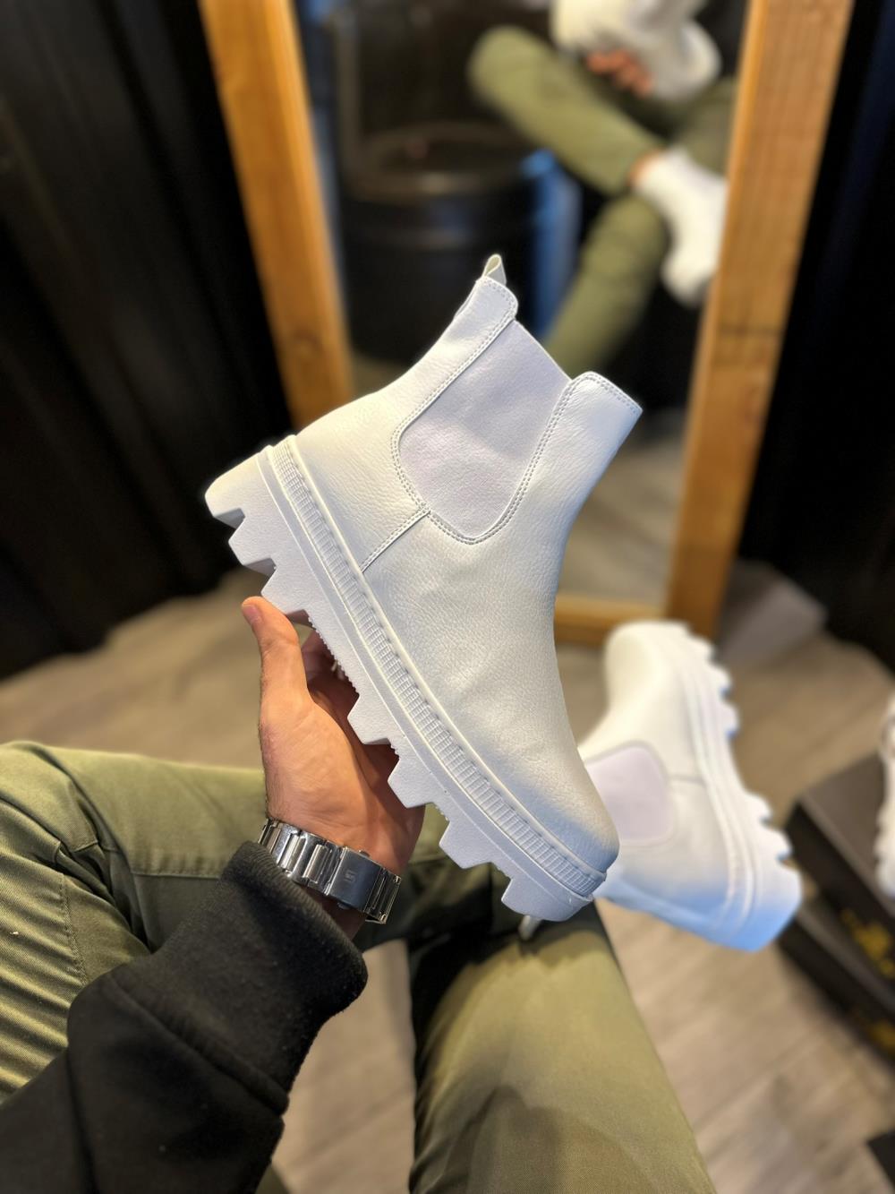 Men's High Heel Chelsea Boots 113 White - STREETMODE ™