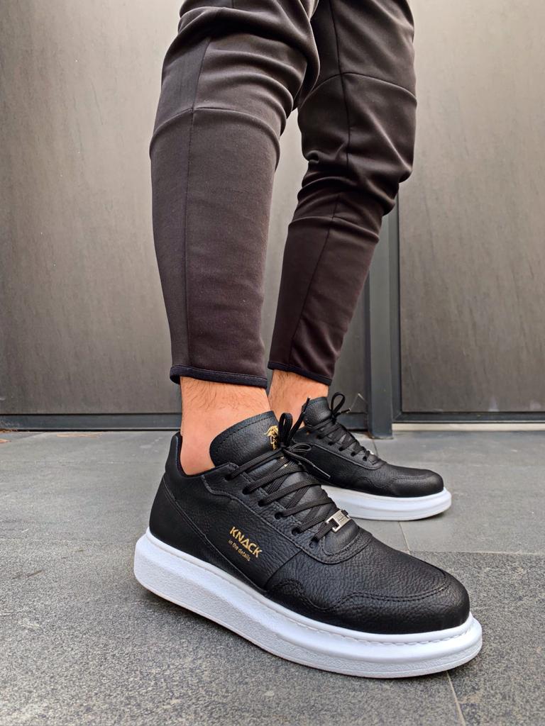 Men's High Sole Casual Shoes 040 Black White - STREETMODE ™
