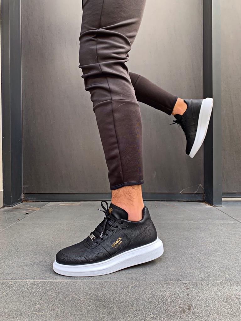 Men's High Sole Casual Shoes 040 Black White - STREETMODE ™