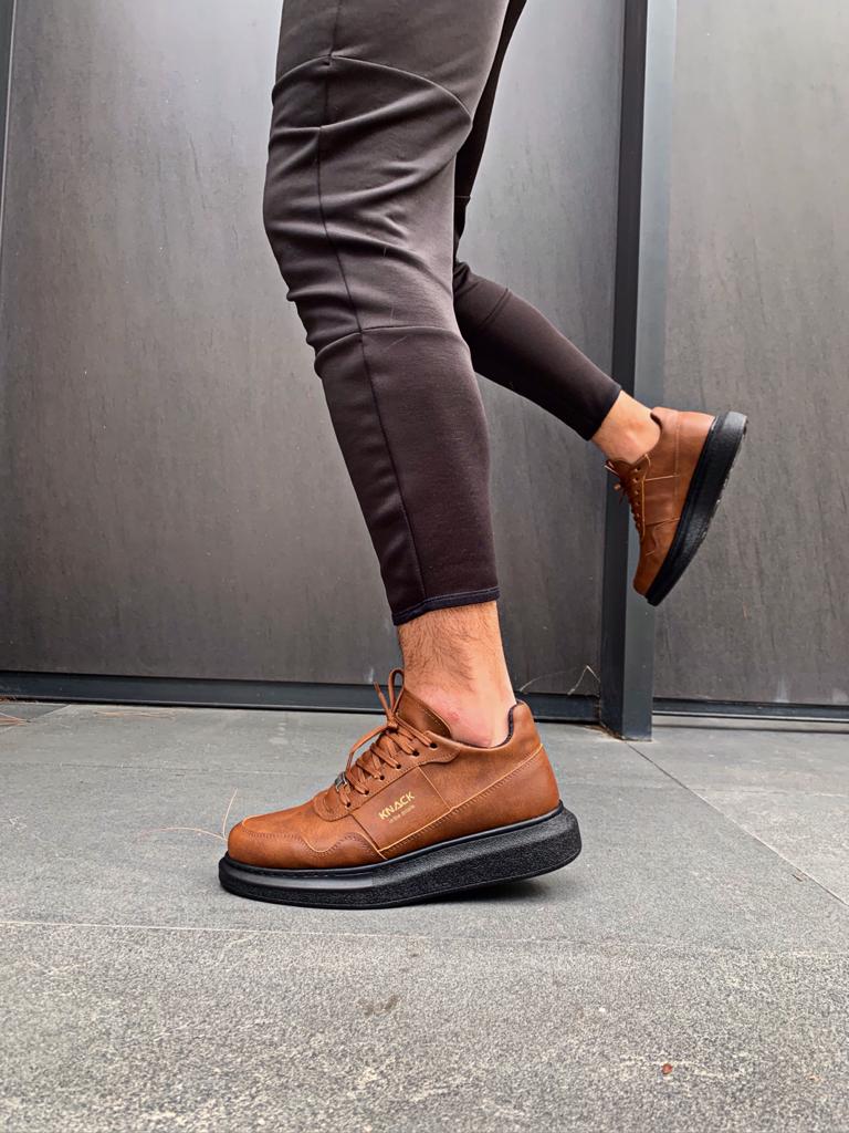 Men's High Sole Casual Shoes 040 Brown Black - STREETMODE ™