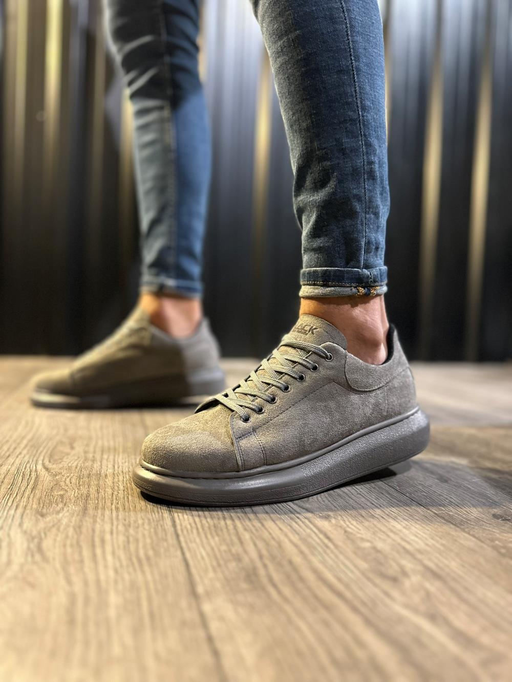 Men's High Sole Casual Shoes 044 Gray (Suede) - STREETMODE ™
