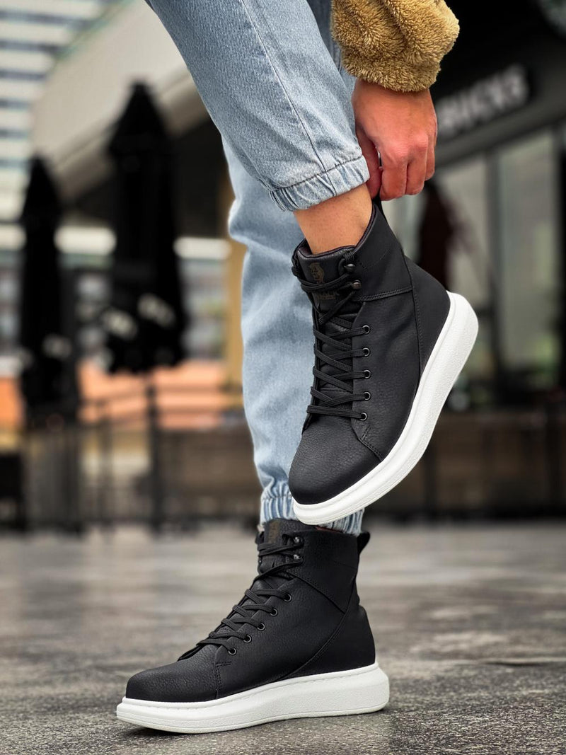 Men's High Sole Shoes B-080 Black White - STREETMODE ™