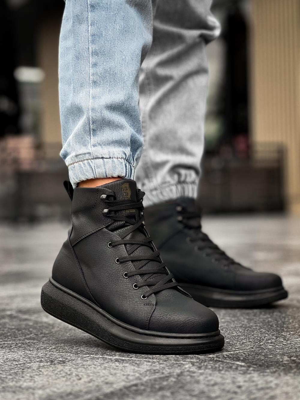 Men's High Sole Shoes B-080 Full Black - STREETMODE ™