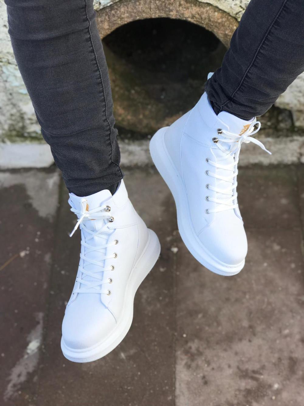 Men's High Sole Shoes B-080 White - STREETMODE ™