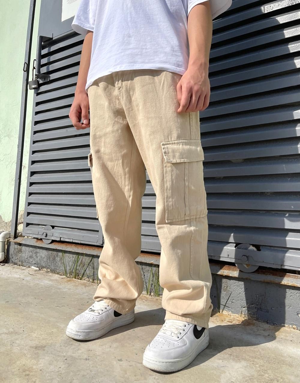 Men's Premium Baggy Cargo Pants Beige - STREETMODE ™