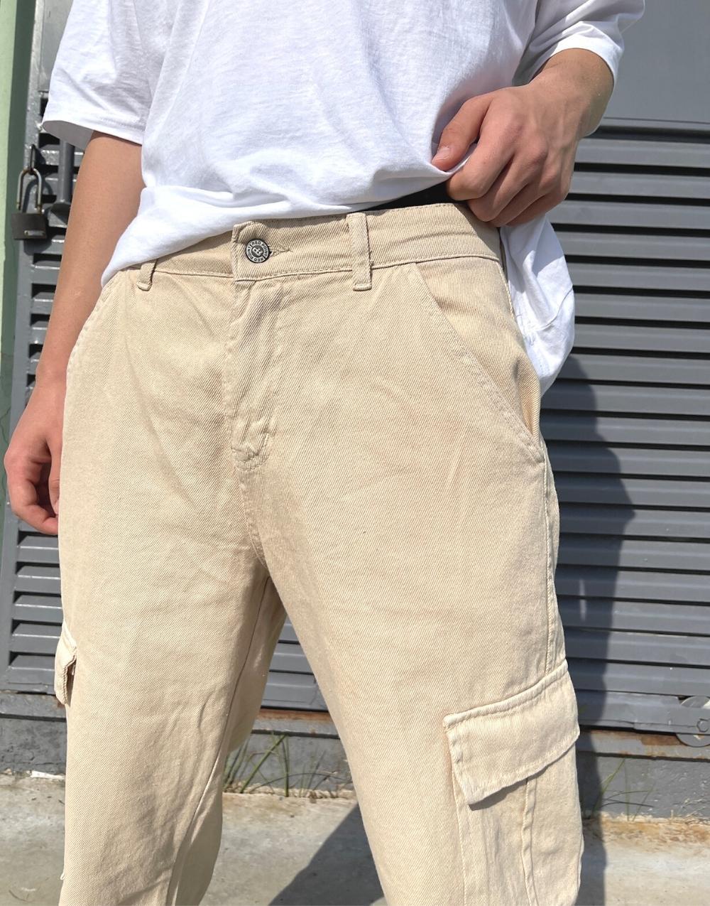 Men's Premium Baggy Cargo Pants Beige - STREETMODE ™