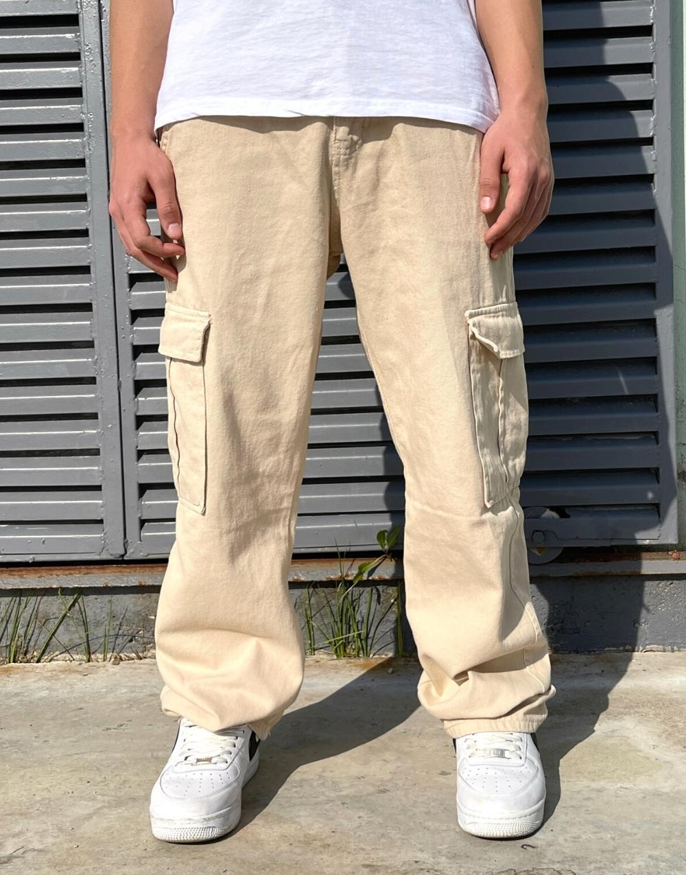 Men's Premium Baggy Cargo Pants Beige - STREETMODE ™