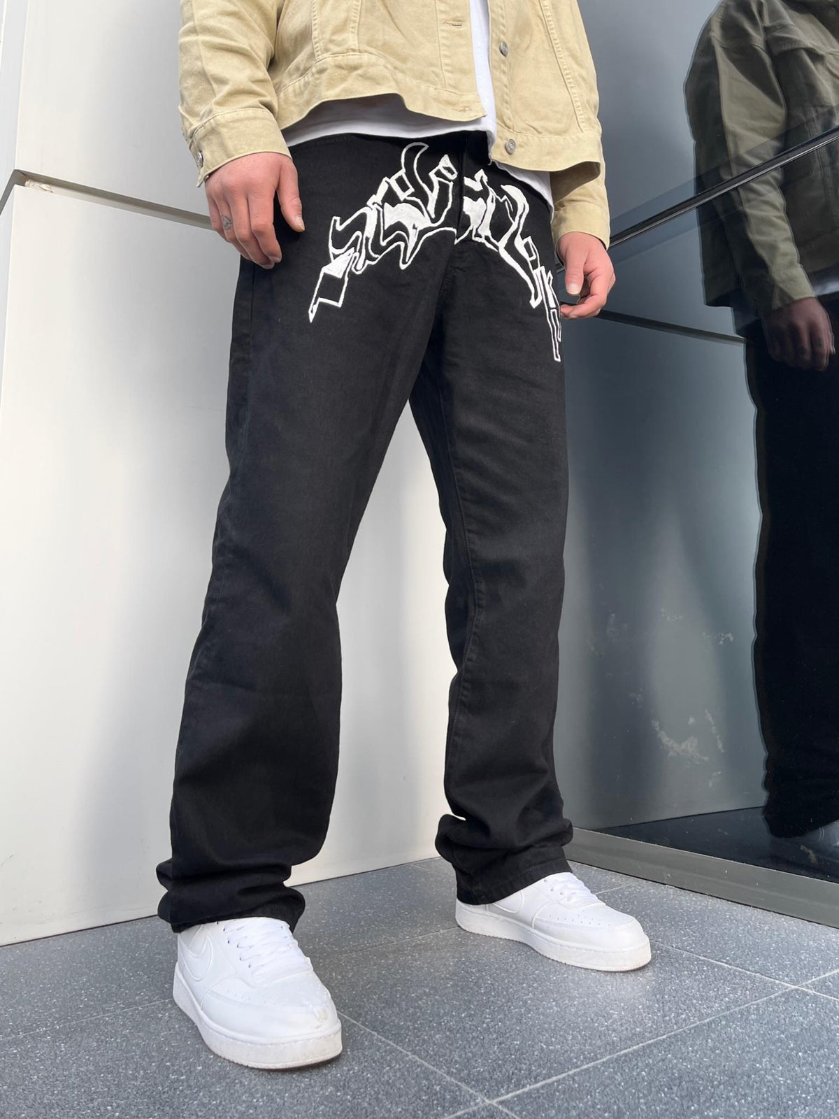 Men's Premium Designer Words Baggy Black Jeans - STREETMODE ™