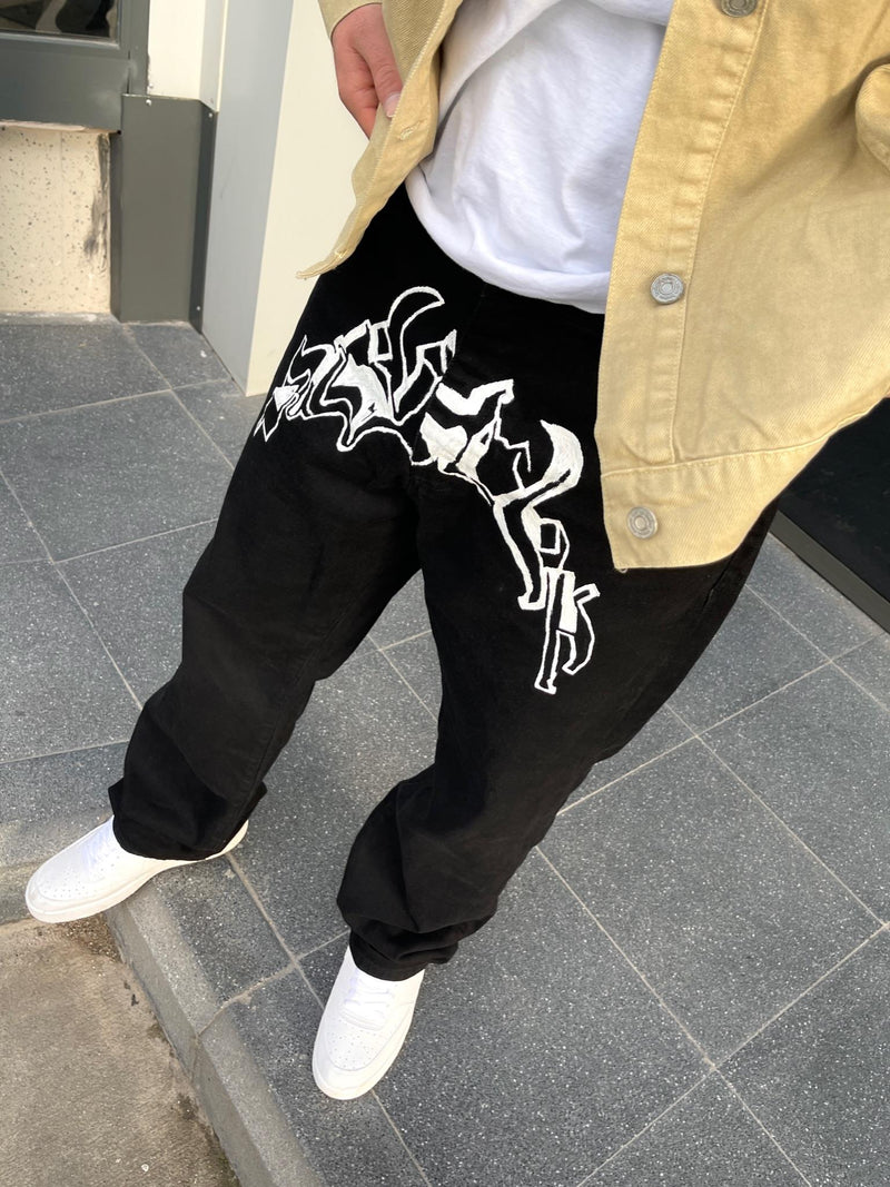 Men's Premium Designer Words Baggy Black Jeans - STREETMODE ™