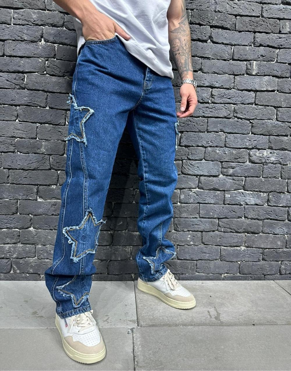 Men's Premium Galaxy Patch Baggy Blue Trousers - STREETMODE ™