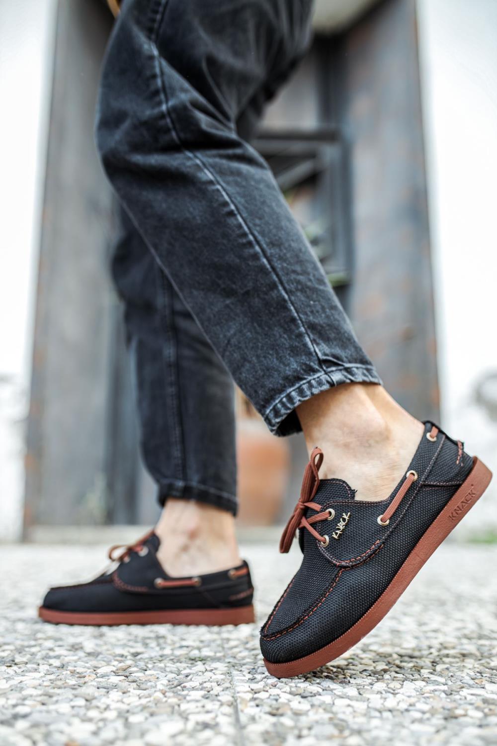 Men's Seasonal Linen Shoes 008 Black (Brown Sole) - STREETMODE ™