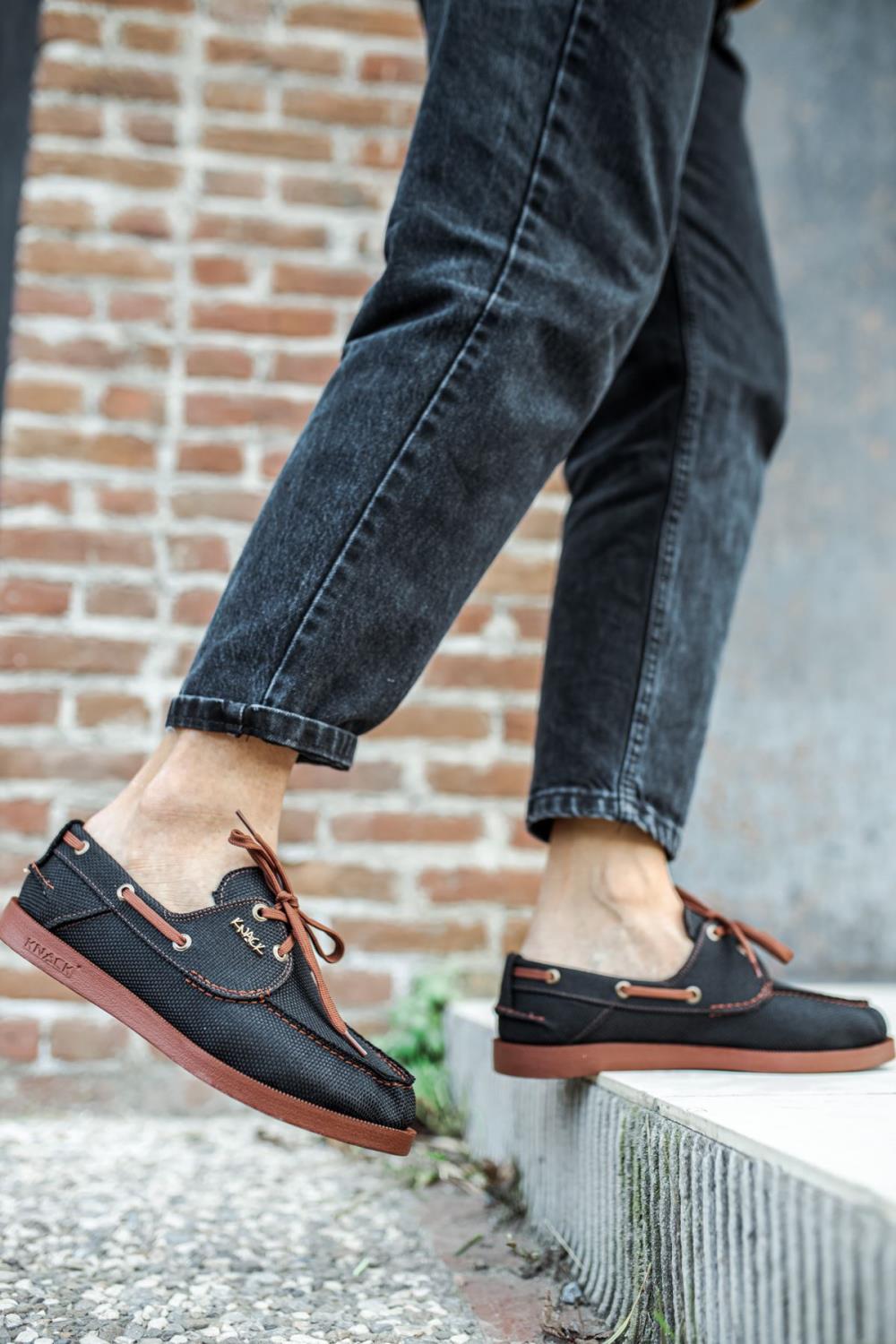 Men's Seasonal Linen Shoes 008 Black (Brown Sole) - STREETMODE ™