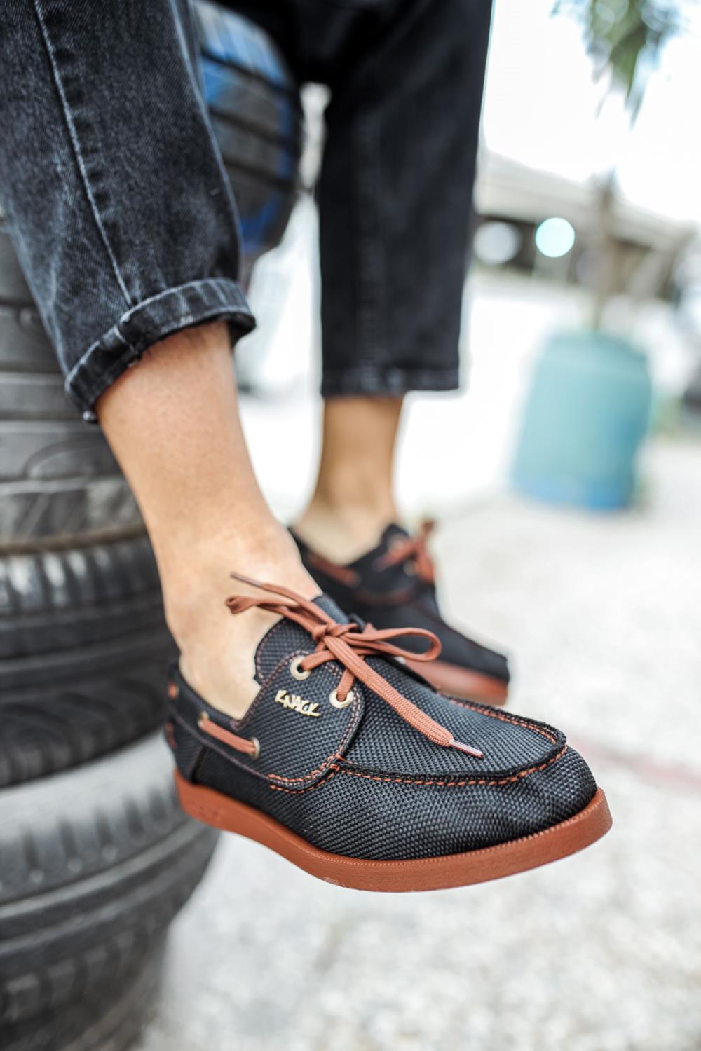 Men's Seasonal Linen Shoes 008 Black (Brown Sole) - STREETMODE ™