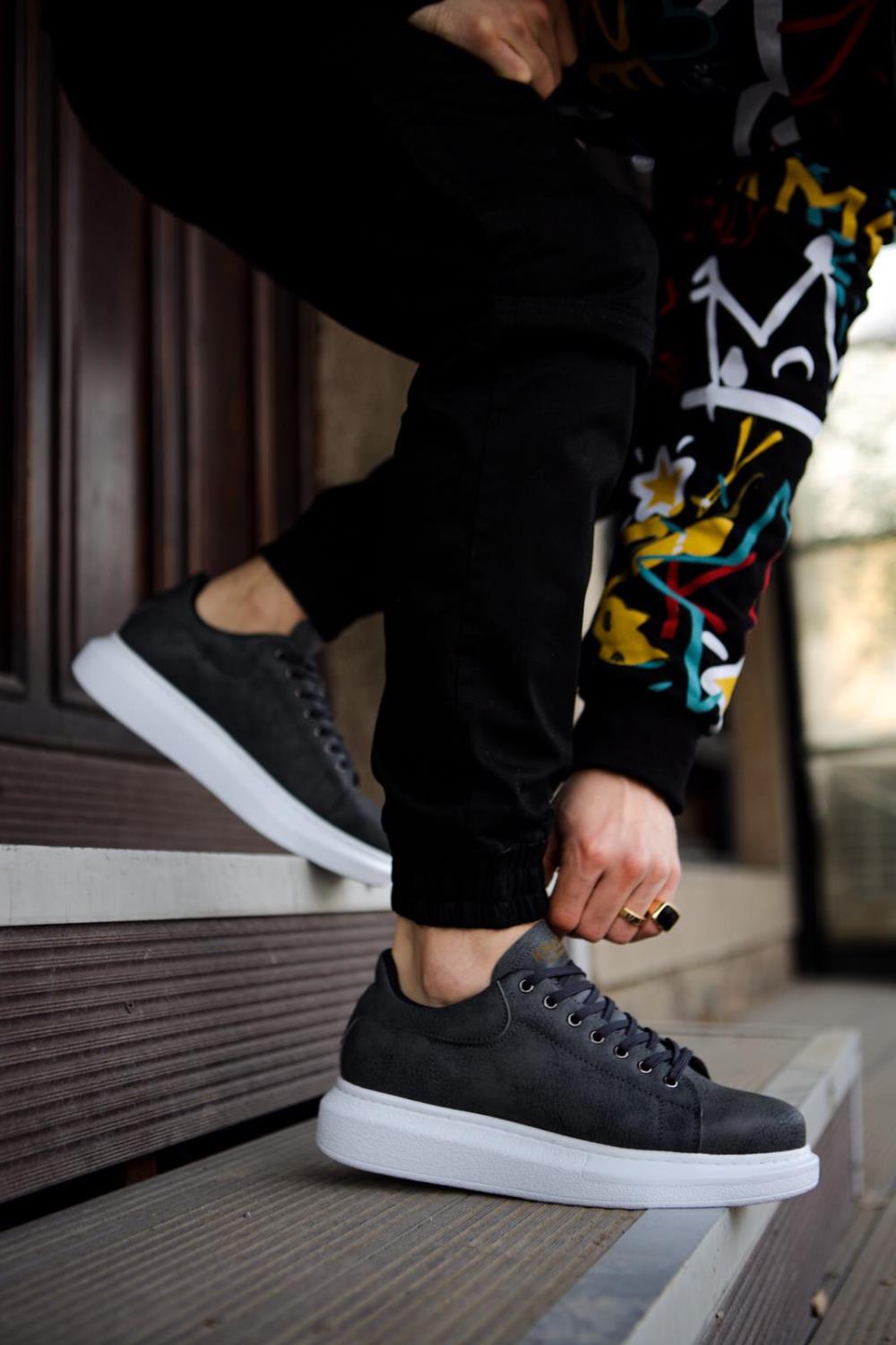 Men's Sneaker Gray High Top Casual Shoes 044 - STREETMODE ™