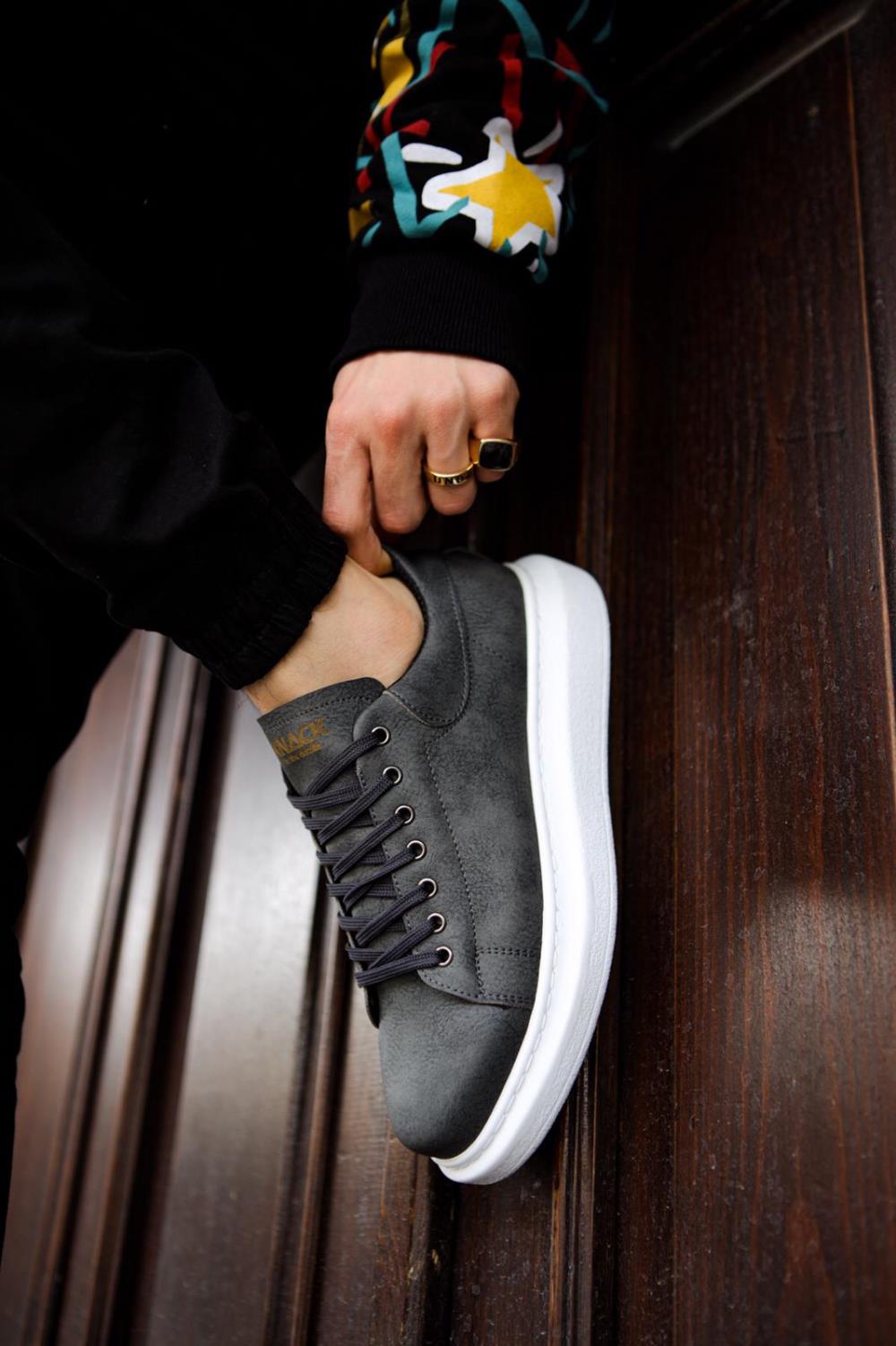 Men's Sneaker Gray High Top Casual Shoes 044 - STREETMODE ™