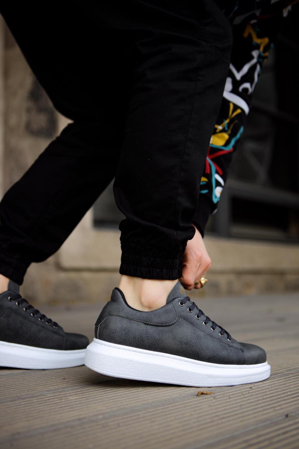 Men's Sneaker Gray High Top Casual Shoes 044 - STREETMODE ™