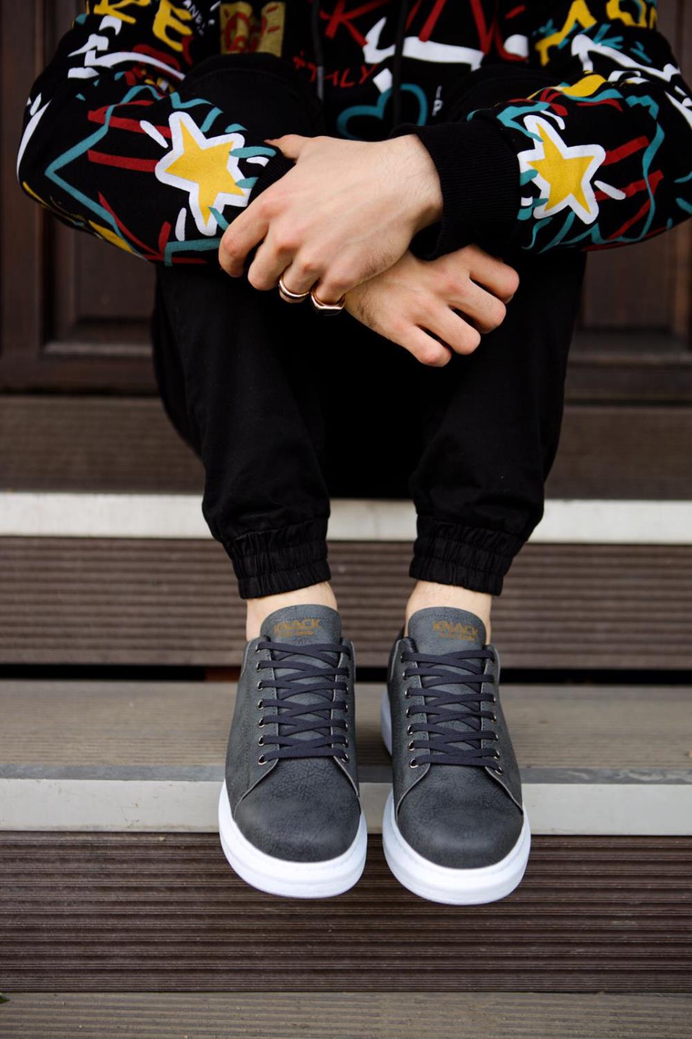 Men's Sneaker Gray High Top Casual Shoes 044 - STREETMODE ™