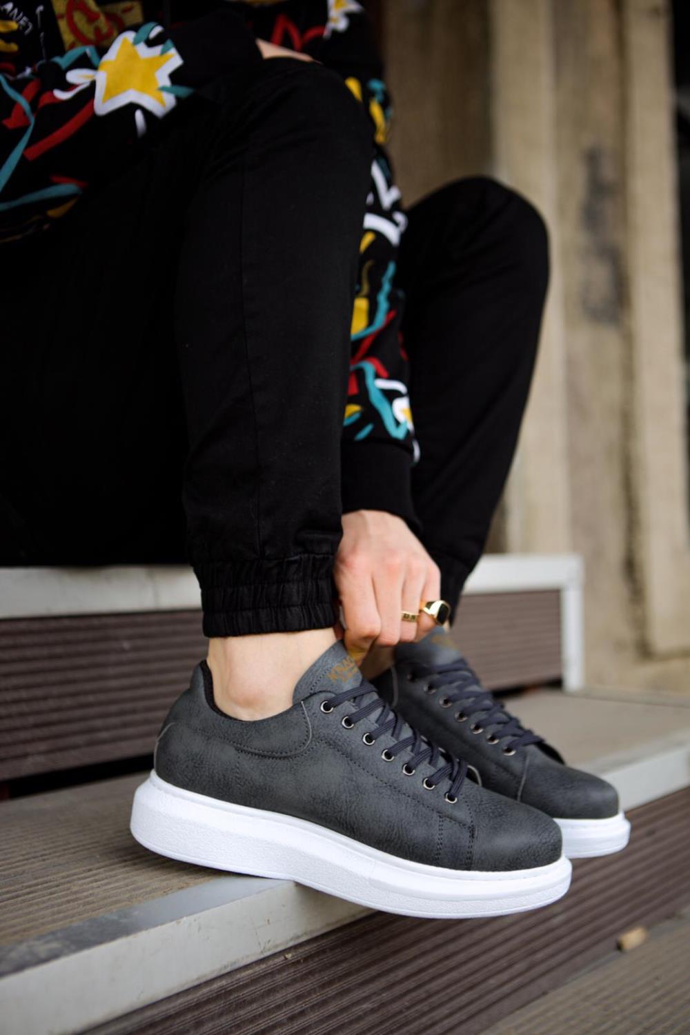 Men's Sneaker Gray High Top Casual Shoes 044 - STREETMODE ™