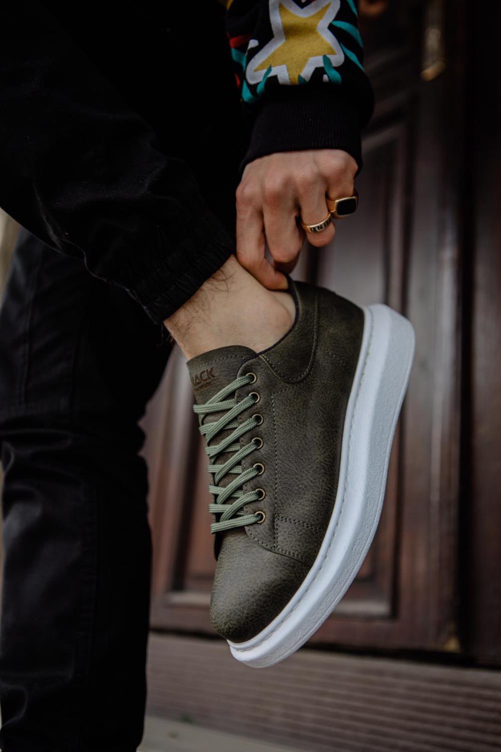 Men's Sneaker Khaki High Top Casual Shoes 044 - STREETMODE ™