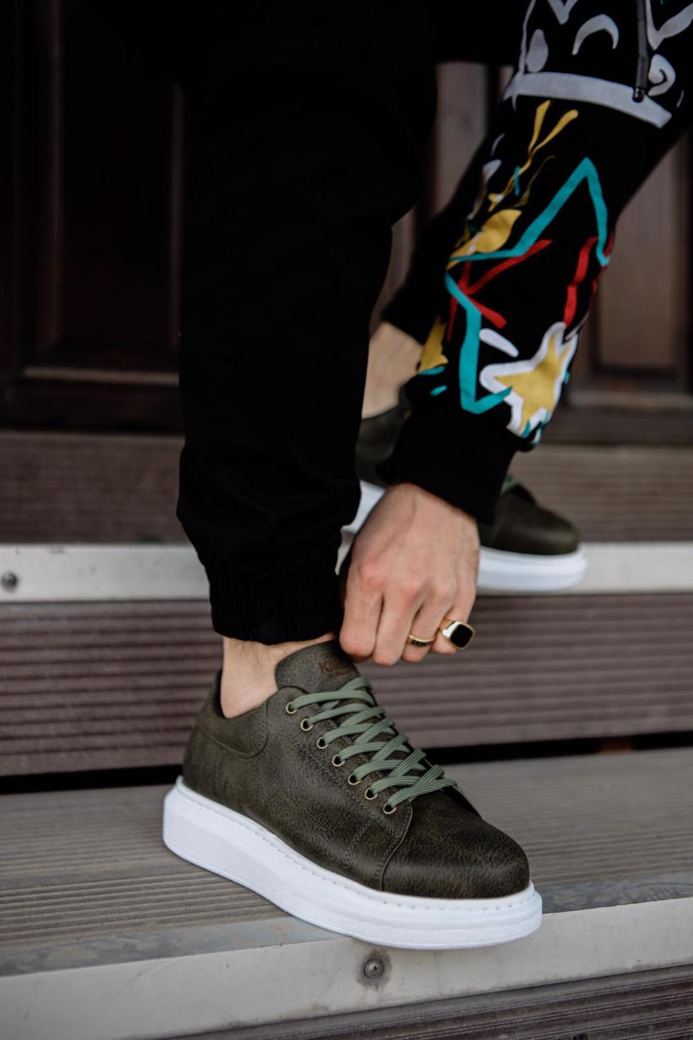 Men's Sneaker Khaki High Top Casual Shoes 044 - STREETMODE ™