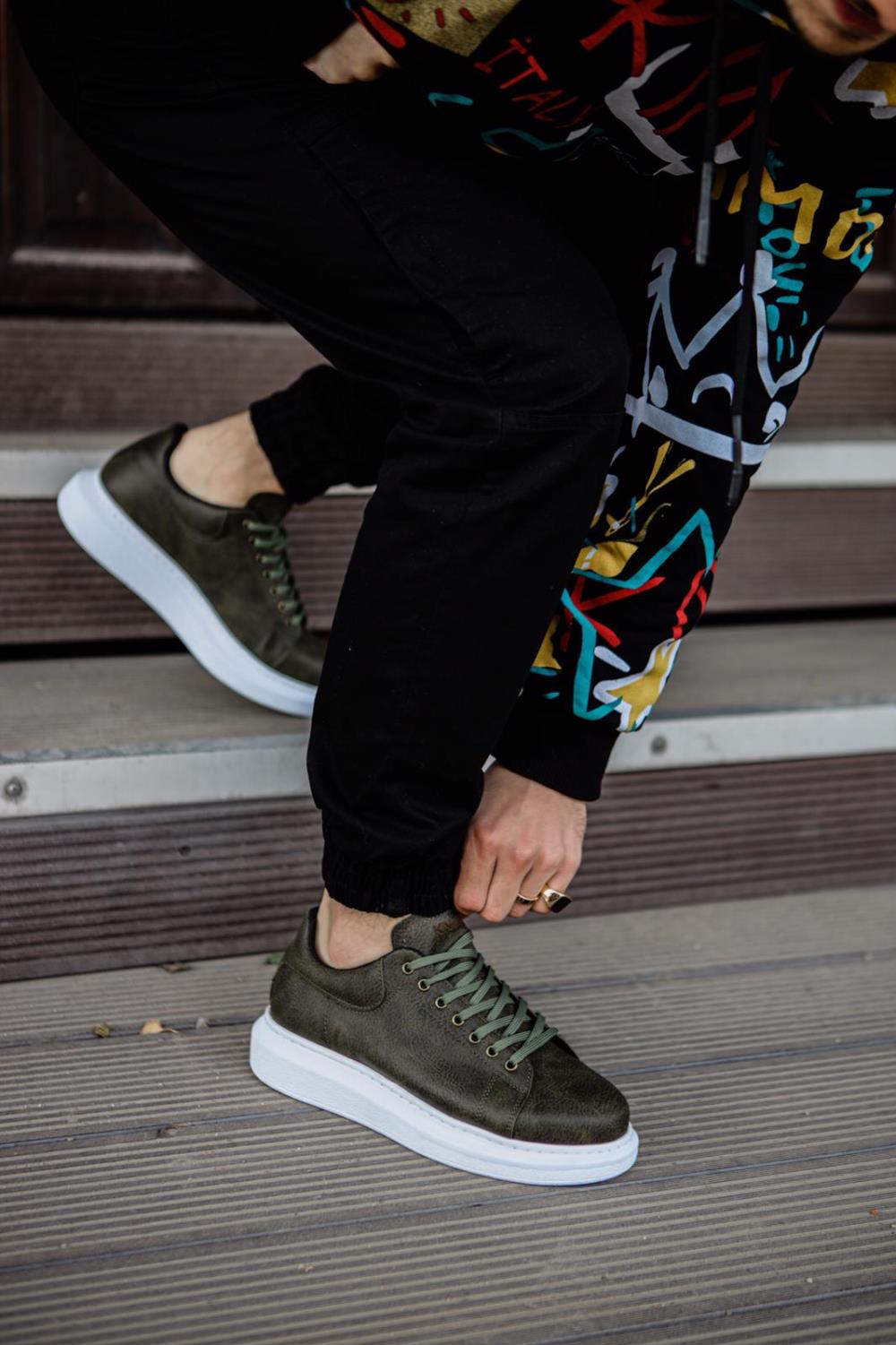 Men's Sneaker Khaki High Top Casual Shoes 044 - STREETMODE ™