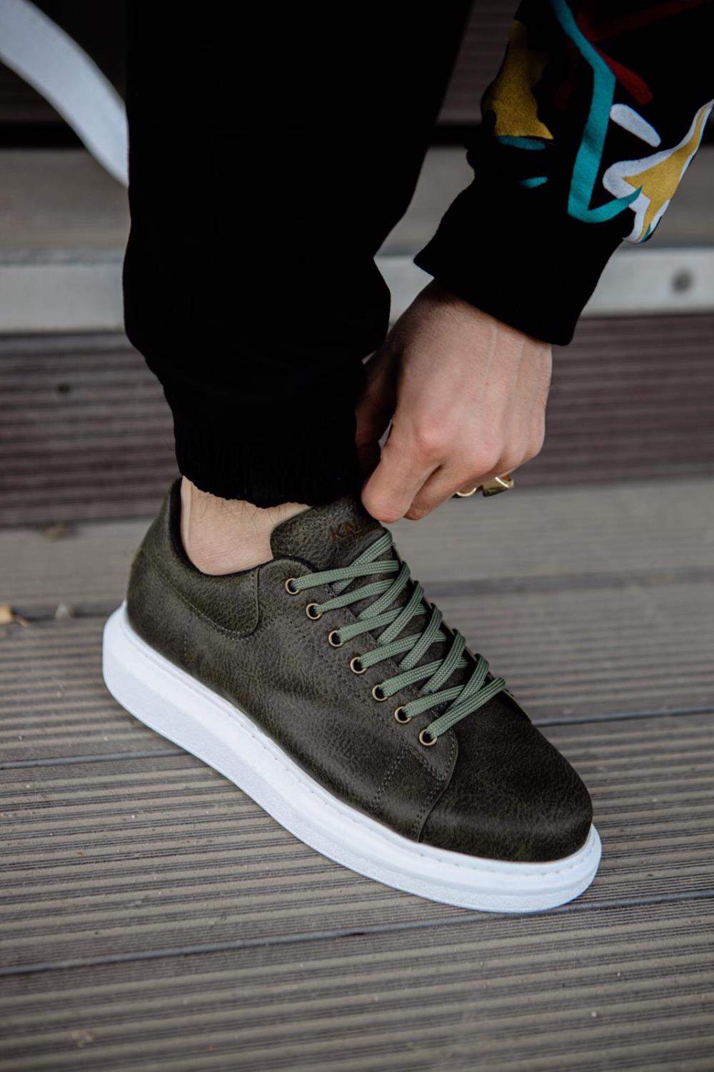 Men's Sneaker Khaki High Top Casual Shoes 044 - STREETMODE ™