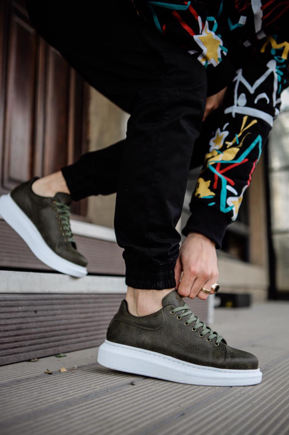 Men's Sneaker Khaki High Top Casual Shoes 044 - STREETMODE ™