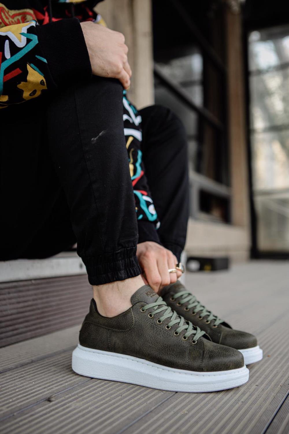 Men's Sneaker Khaki High Top Casual Shoes 044 - STREETMODE ™