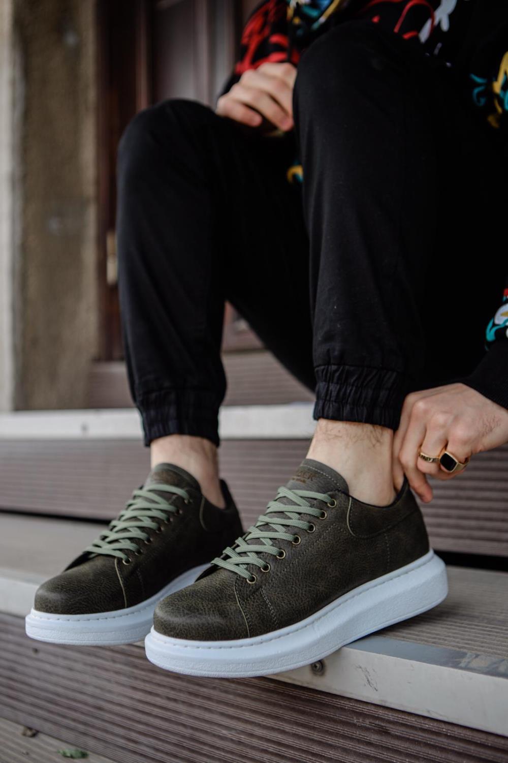 Men's Sneaker Khaki High Top Casual Shoes 044 - STREETMODE ™