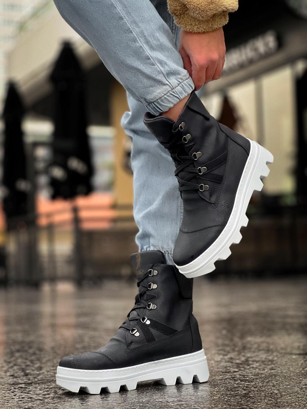 Men's Sports Boots B14 Black (White Sole) - STREETMODE ™