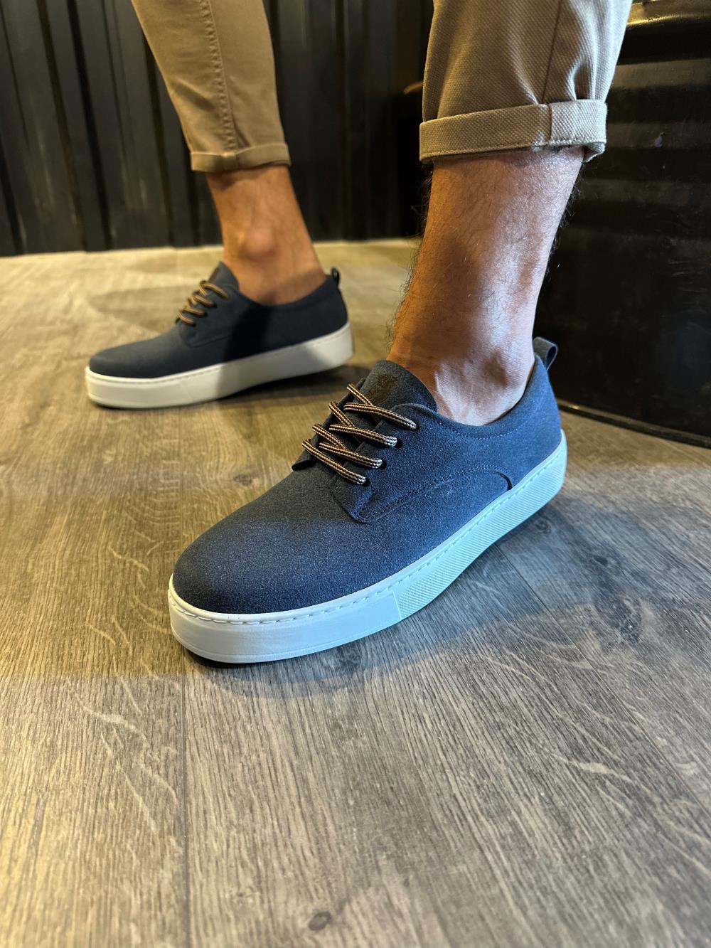 Men's Suede Navy Blue Casual Sneaker Shoes 077 - STREETMODE ™