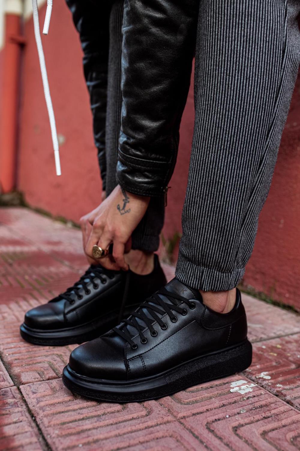 Mens Sneaker  High Sole Casual Shoes 044 Black (Patterned) - STREETMODE ™