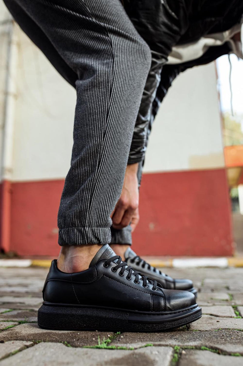 Mens Sneaker  High Sole Casual Shoes 044 Black (Patterned) - STREETMODE ™