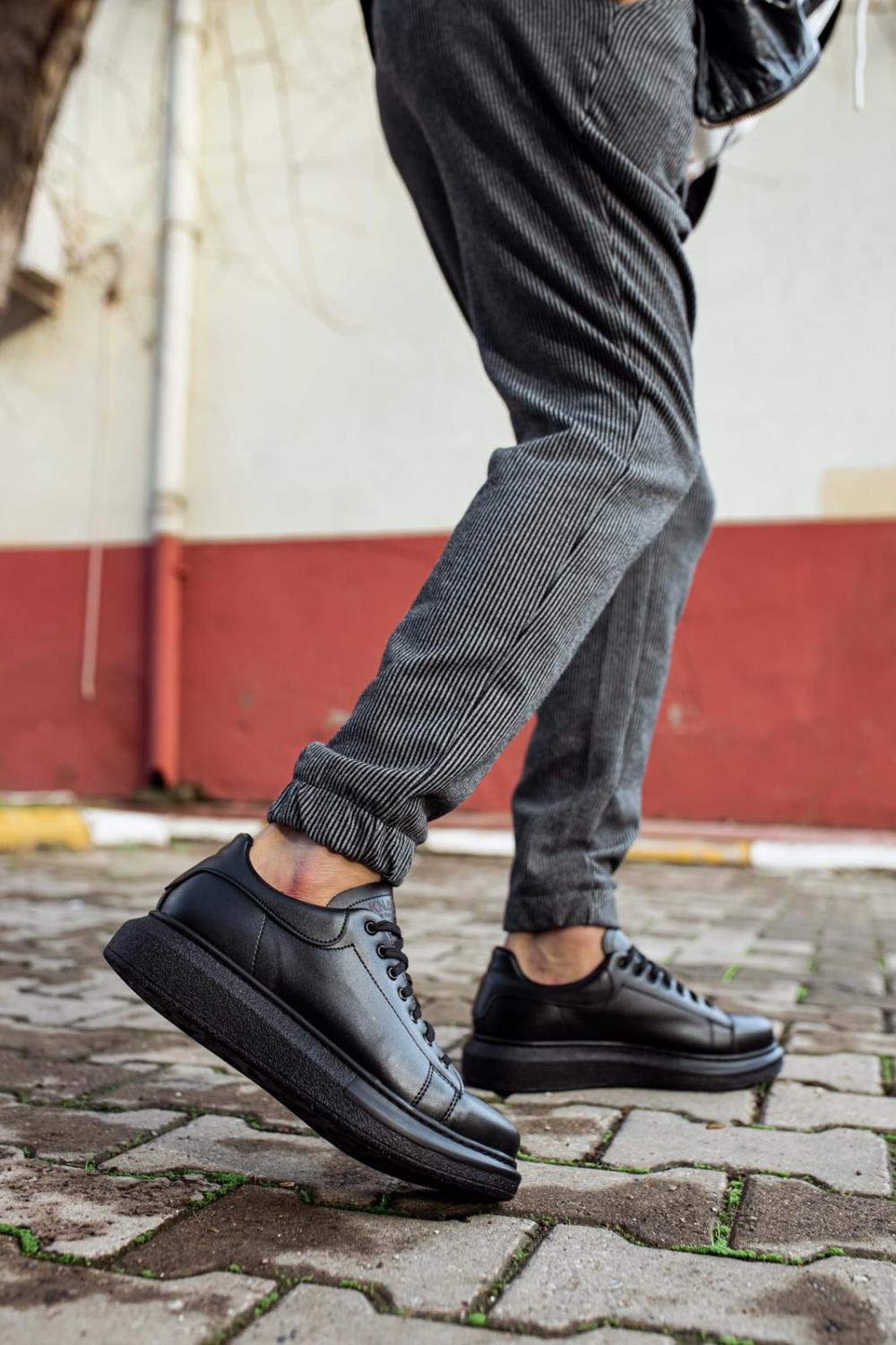 Mens Sneaker  High Sole Casual Shoes 044 Black (Patterned) - STREETMODE ™