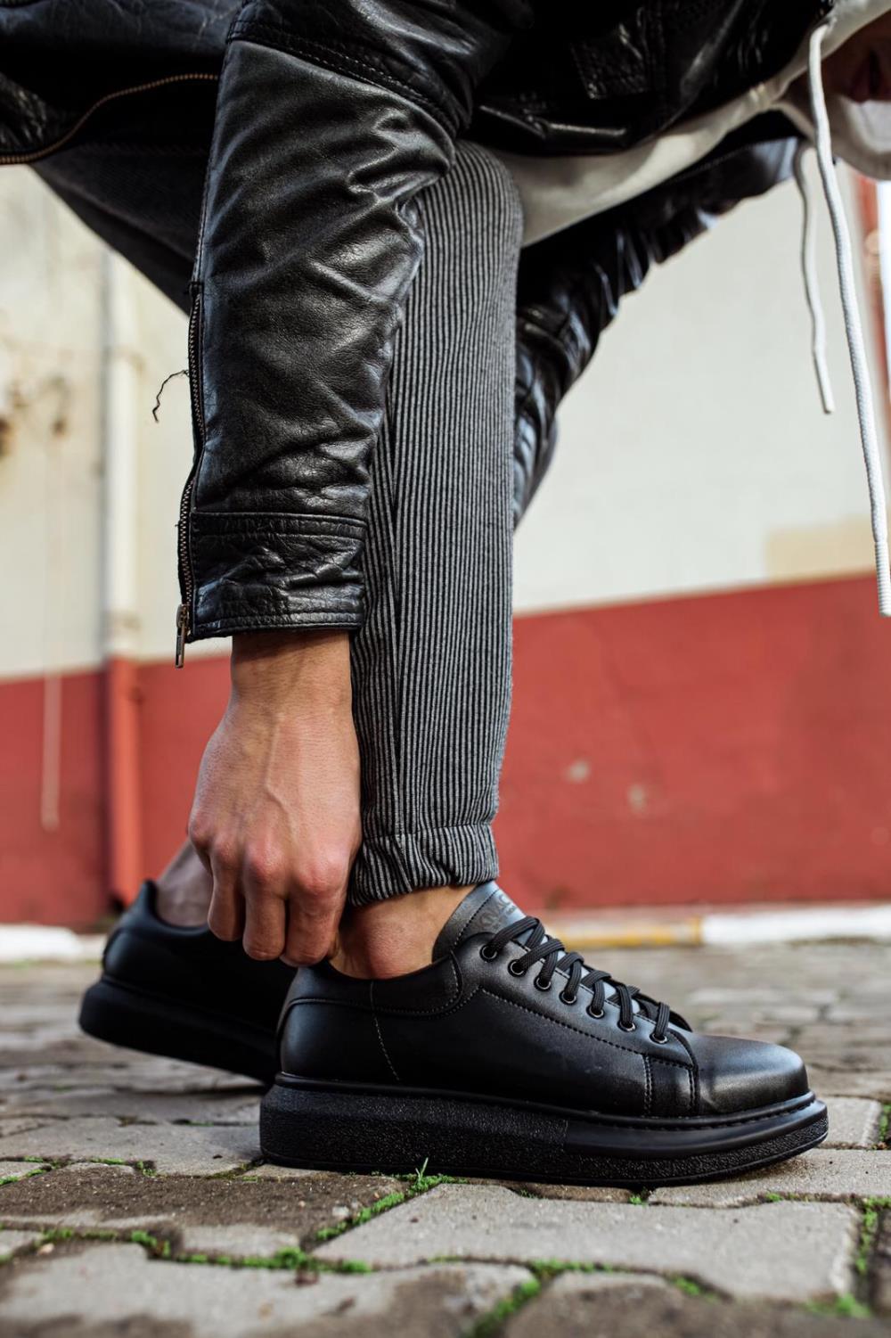 Mens Sneaker  High Sole Casual Shoes 044 Black (Patterned) - STREETMODE ™