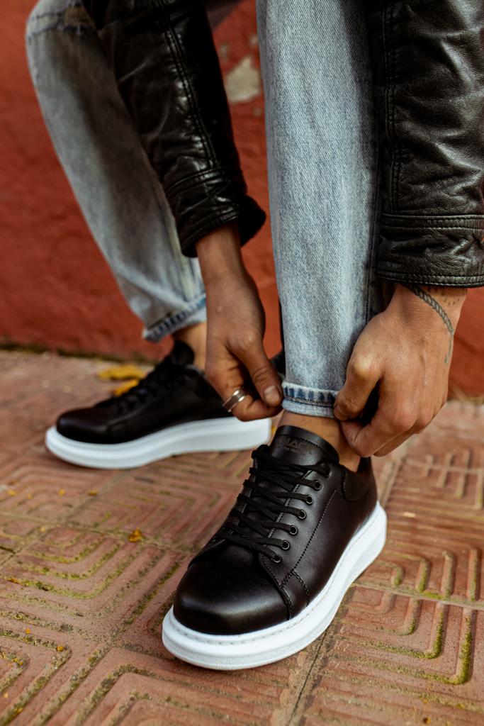 Mens Sneaker High Sole Casual Shoes 044 Black White (Patterned) - STREETMODE ™